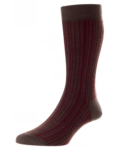 Pantherella Mens Marsden Vertical Stripe Sock in Brown Fabric