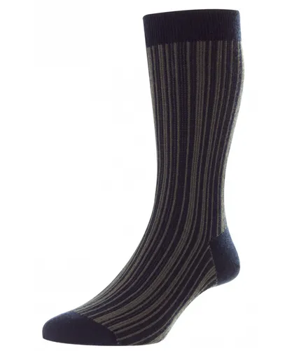 Pantherella Mens Marsden Vertical Stripe Sock in Navy/Grey Fabric
