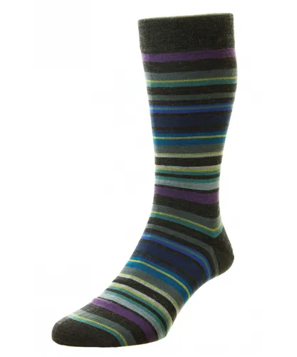 Pantherella Mens Quakers All Over Stripe Sock in Charcoal Fabric