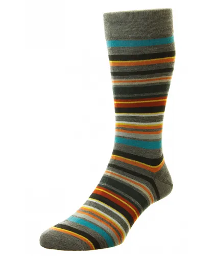 Pantherella Mens Quakers All Over Stripe Sock in Grey Fabric
