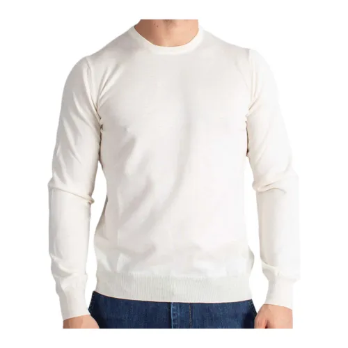 Paolo Fiorillo Capri , White Wool Sweater with English Ribbing ,White male, Sizes: