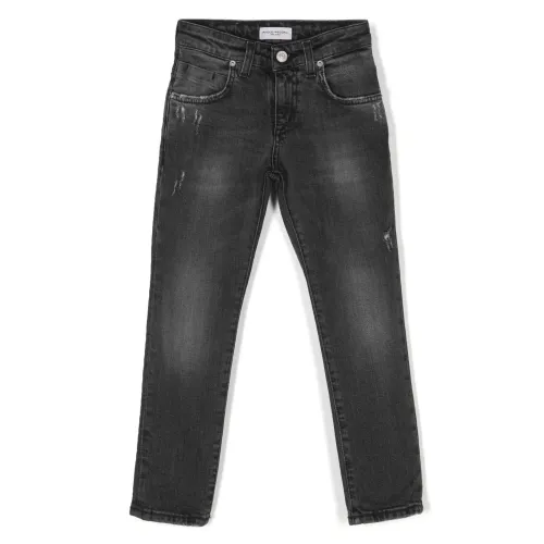 Paolo Pecora , Black Cotton Jeans with Contrast Stitching and Logo Patch ,Black male, Sizes: