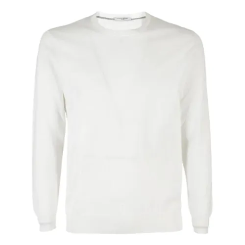 Paolo Pecora , Cotton Thread Sweater with Ribbed Edges ,White male, Sizes: