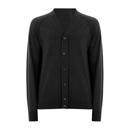 Paolo Pecora , Merino Wool Cardigan with Buttons ,Black male, Sizes: