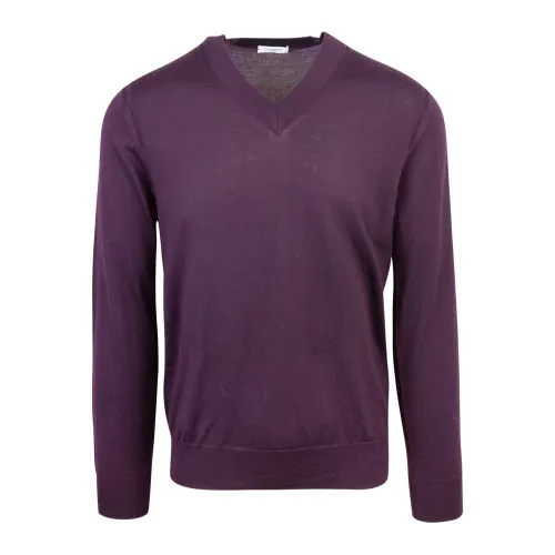 Paolo Pecora , Purple V-Neck Wool Sweater Regular Fit ,Purple male, Sizes: