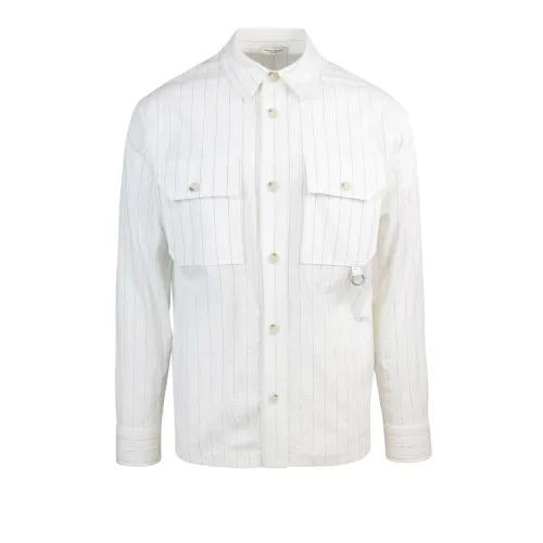 Paolo Pecora , Regular Fit Long Sleeve Beige Shirt with Front Pockets ,White male, Sizes: