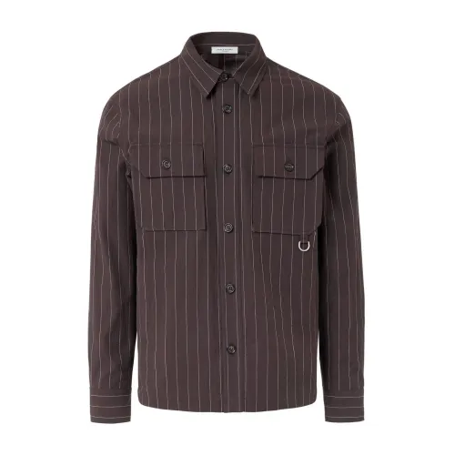 Paolo Pecora , Striped Brown Pinstripe Overshirt ,Brown male, Sizes: