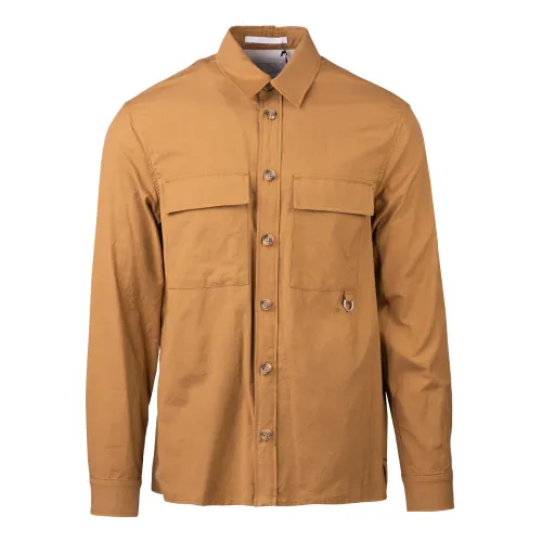 Paolo Pecora , Versatile Camel Overshirt with Horn Buttons ,Brown male, Sizes: