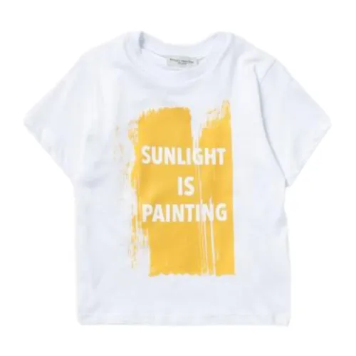 Paolo Pecora , White Kids T-shirt with Yellow Print ,White male, Sizes: