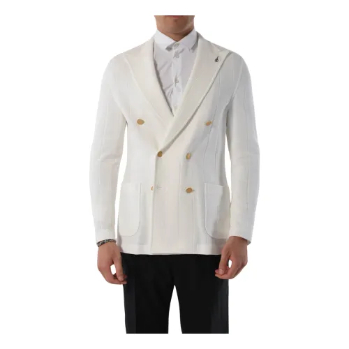 Paoloni , Double-breasted fabric jacket ,White male, Sizes: