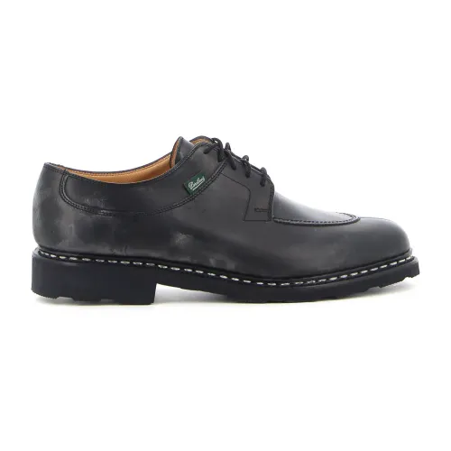 Paraboot , Black Leather Lace-up Shoe with Visible Stitching ,Black male, Sizes: