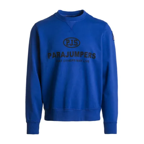 Parajumpers , Blue Round Neck Sweatshirt with Parajumpers Logo ,Blue male, Sizes: