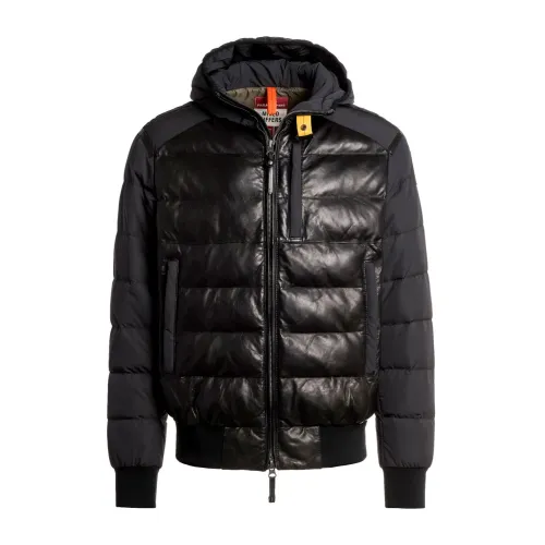 Parajumpers , SLY Mix Leather and Nylon Jacket ,Black male, Sizes: