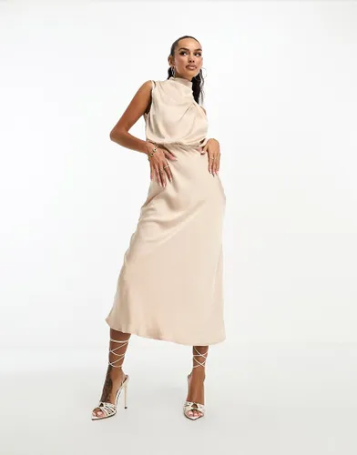 Parallel Lines high neck satin maxi dress in champagne-Neutral