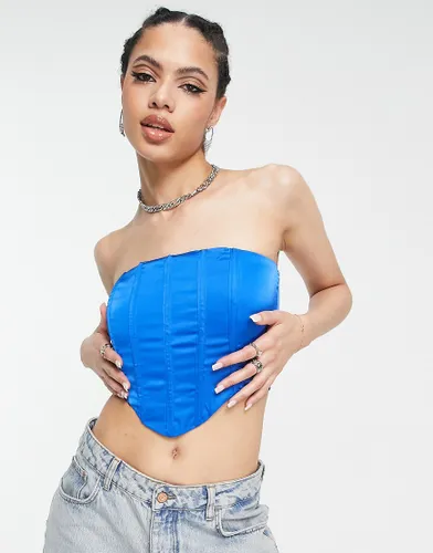 Parallel lines satin corset top in cobalt-Blue