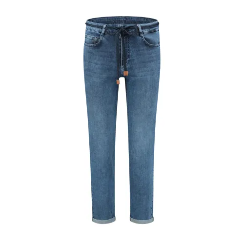 Parami , High-Waisted Straight Leg Jeans ,Blue female, Sizes: