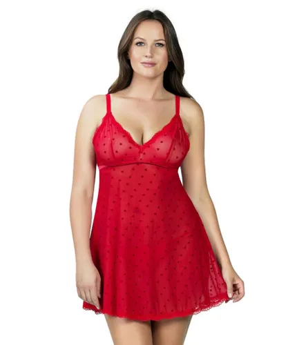 Parfait Womens P5818 Lily Babydoll and Thong Set - Red Nylon