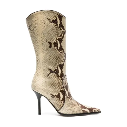 Paris Texas , Ashley Crocodile Effect Heeled Boots ,Beige female, Sizes: