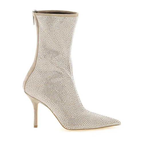 Paris Texas , Glamorous Rhinestone Ankle Boots by Holly Mama ,Beige female, Sizes: