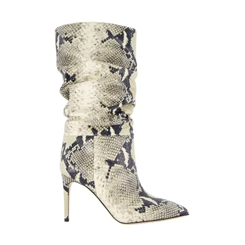 Paris Texas , Python-Print Slouchy Leather Boots ,Beige female, Sizes: