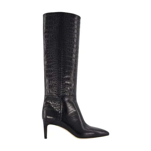Paris Texas , Stiletto 60mm croc-effect leather knee boots ,Black female, Sizes:
