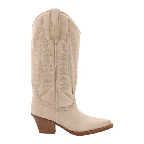 Paris Texas , Suede Boots with Lizard Print ,Beige female, Sizes: