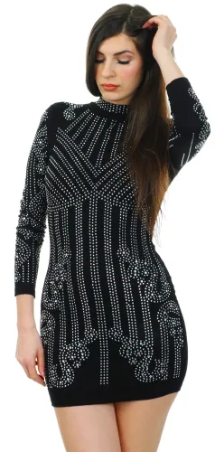 Parisian Black Long Sleeve Embellished Dress
