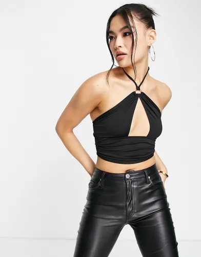 Parisian cut out halter neck crop top co-ord in black