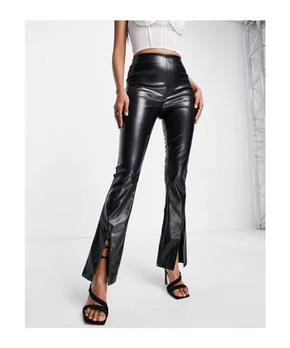 Parisian Womens faux leather split front trousers in black