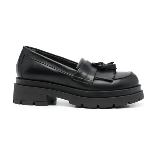 P.a.r.o.s.h. , Black Leather Tassel Loafers ,Black female, Sizes: