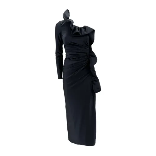 P.a.r.o.s.h. , Black Ruffled One-Shoulder Dress ,Black female, Sizes: