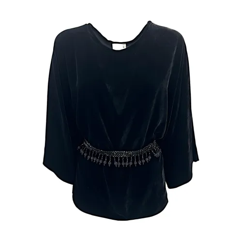 P.a.r.o.s.h. , Black Velvet Shirt with Jewel Belt ,Black female, Sizes: