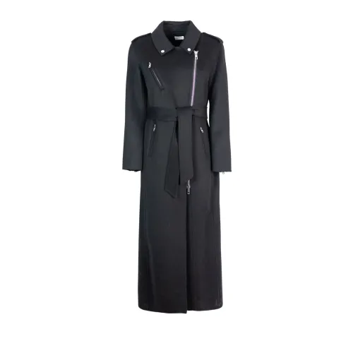 P.a.r.o.s.h. , Black Wool Maxi Coat with Decorative Zip ,Black female, Sizes: