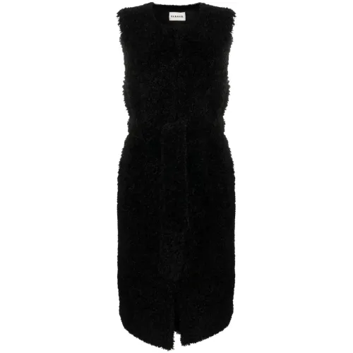 P.a.r.o.s.h. , Faux Fur Long Gilet ,Black female, Sizes: