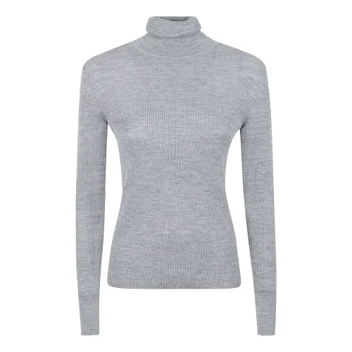 P.a.r.o.s.h. , Grey High-Neck Ribbed-Knit Wool Turtleneck ,Gray female, Sizes: