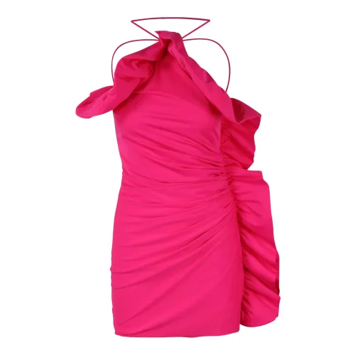 P.a.r.o.s.h. , Ruffled Mini Dress with Draped Stretch Jersey and Ruffles ,Pink female, Sizes: