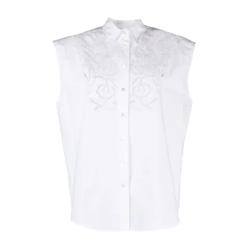 P.a.r.o.s.h. , White Cotton Poplin Crochet Panel Shirt ,White female, Sizes: