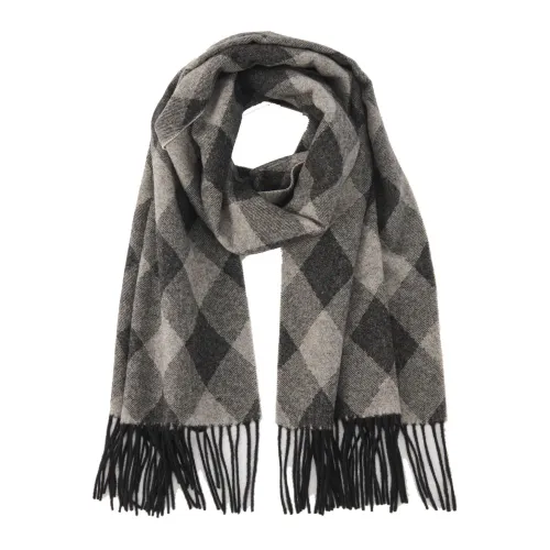 Part Two , Black Check Scarf with Fringes ,Black female, Sizes: ONE