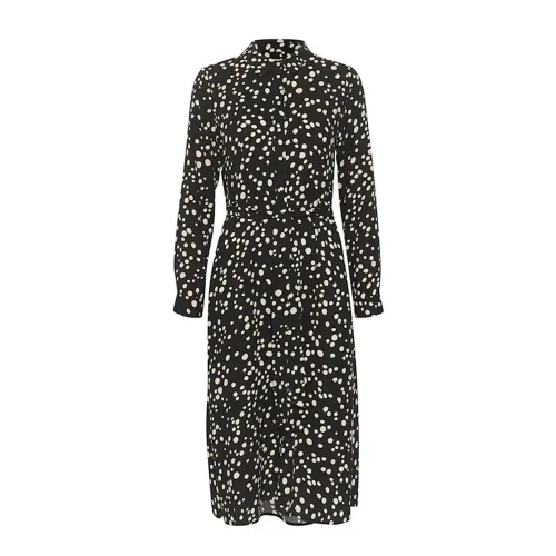 Part Two , Black Dot Print Dress with Long Sleeves and Skirt Tie ,Black female, Sizes:
