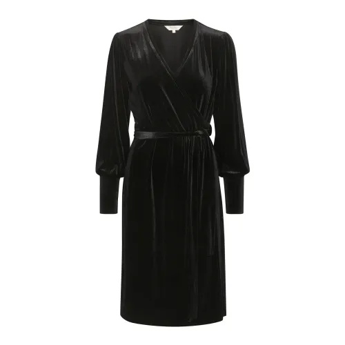 Part Two , Black Dress with Puffed Sleeves and V-Neck ,Black female, Sizes: