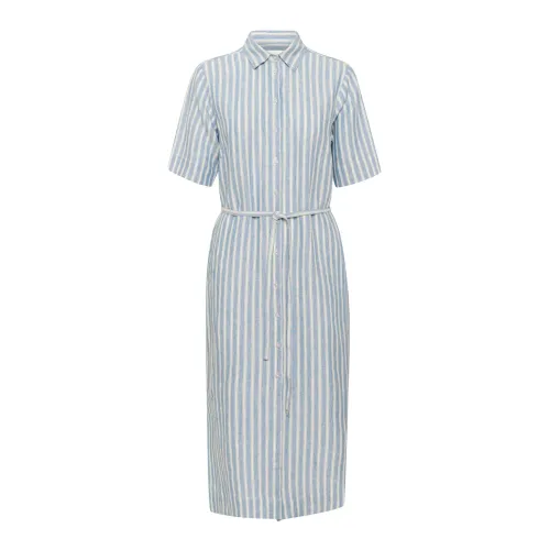 Part Two , Blue Stripe Dress with Shirt Collar ,Blue female, Sizes: