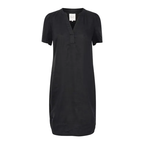 Part Two , Dark Navy Linen Dress with Puff Sleeves ,Multicolor female, Sizes:
