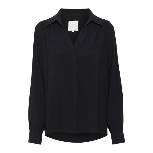 Part Two , Dark Navy Loose-fit Blouse with V-Neck and Collar ,Black female, Sizes: