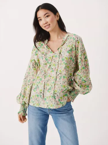 Part Two Namis Cotton Floral Balloon Sleeve Blouse - Green Flower Print - Female