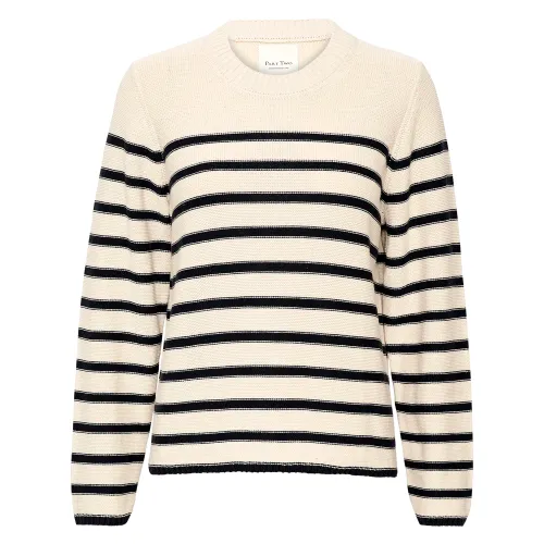 Part Two , Navy Stripe Cotton Sweater ,Beige female, Sizes:
