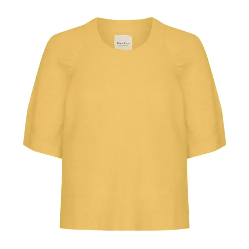 Part Two , Soft Knit with Short Sleeves and Round Neck ,Yellow female, Sizes: