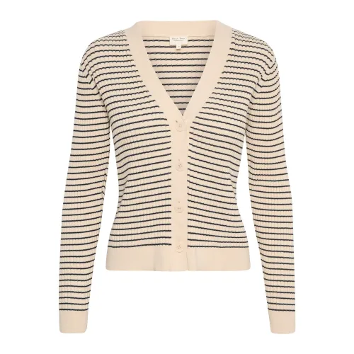 Part Two , Striped Cardigan with Button Closure ,Beige female, Sizes: