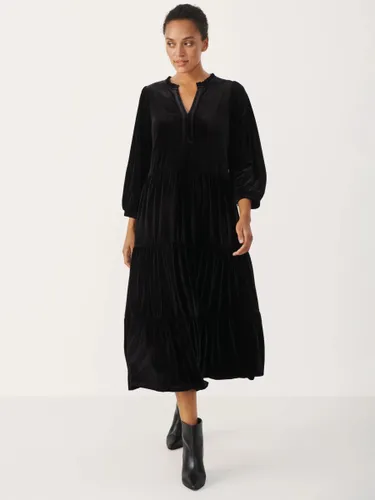 Part Two Viggasa Velvet 3/4 Sleeve Midi Dress - Black - Female