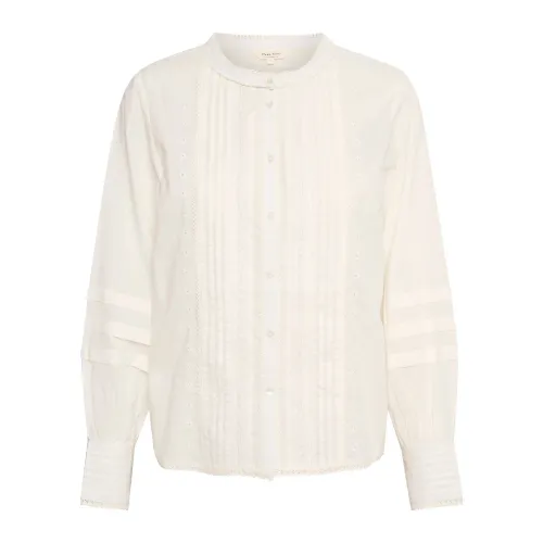 Part Two , White Puff Sleeve Blouse with Pleated Details ,Beige female, Sizes: