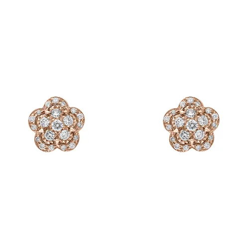 Pasquale Bruni Figlia Dei Fiori 18ct Rose Gold White and Champagne Diamond Flower Stud Earrings - Gold